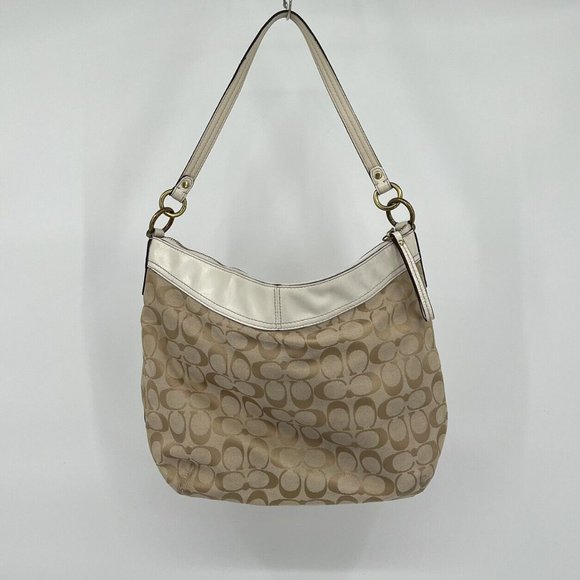 COACH Bag 519402 Canvas & Leather Handbag Shoulder Crossbody Tan Brown Yellow - Picture 5 of 12